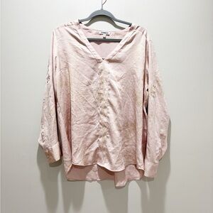 Express Light Pink Rose Champagne Shimmer V-Neck Long Sleeve Blouse XL